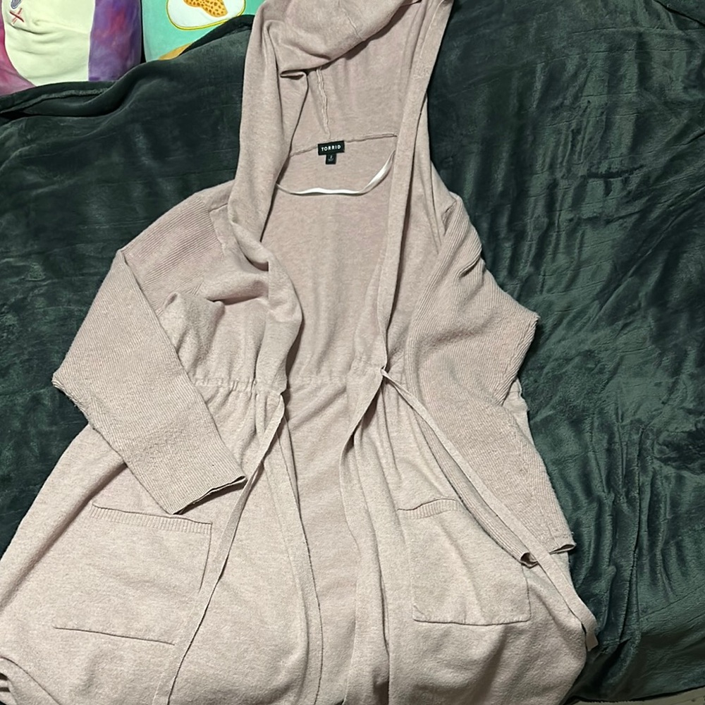 Taupe Hooded Cardigan with Pockets